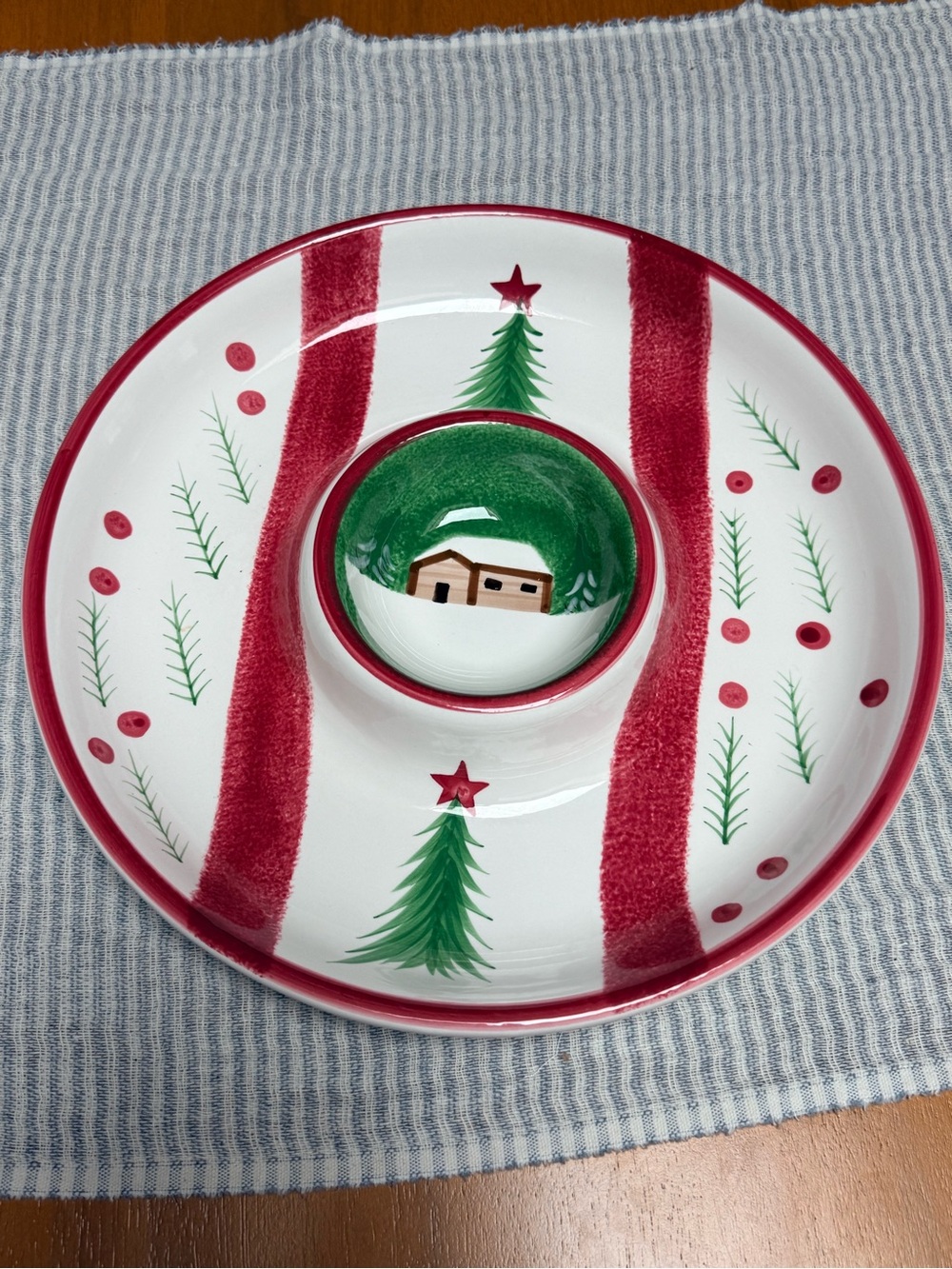 Vintage "The Cellar" Log Cabin Christmas Chip & Dip Platter (2001) 🎄